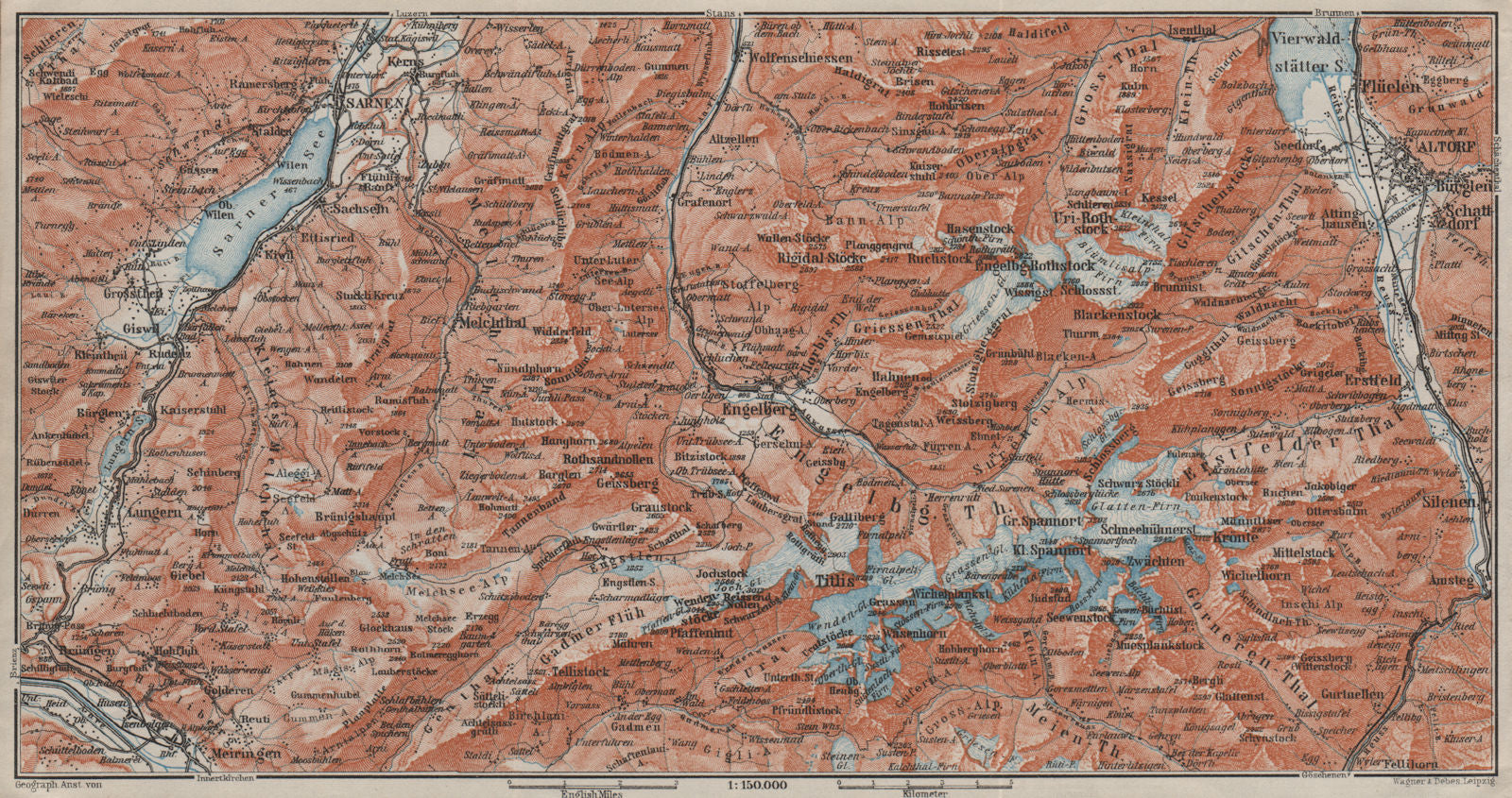 ENGELBERG ENVIRONS. Uri/Urner Alps Titlis Blackenstock Sarnen Altorf 1909 map